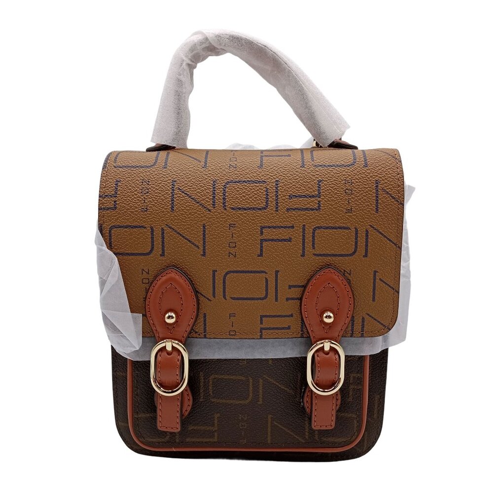 ION HK Monogram Small Leather Mini Backpack Tote Bag Brown & Caramel NWT